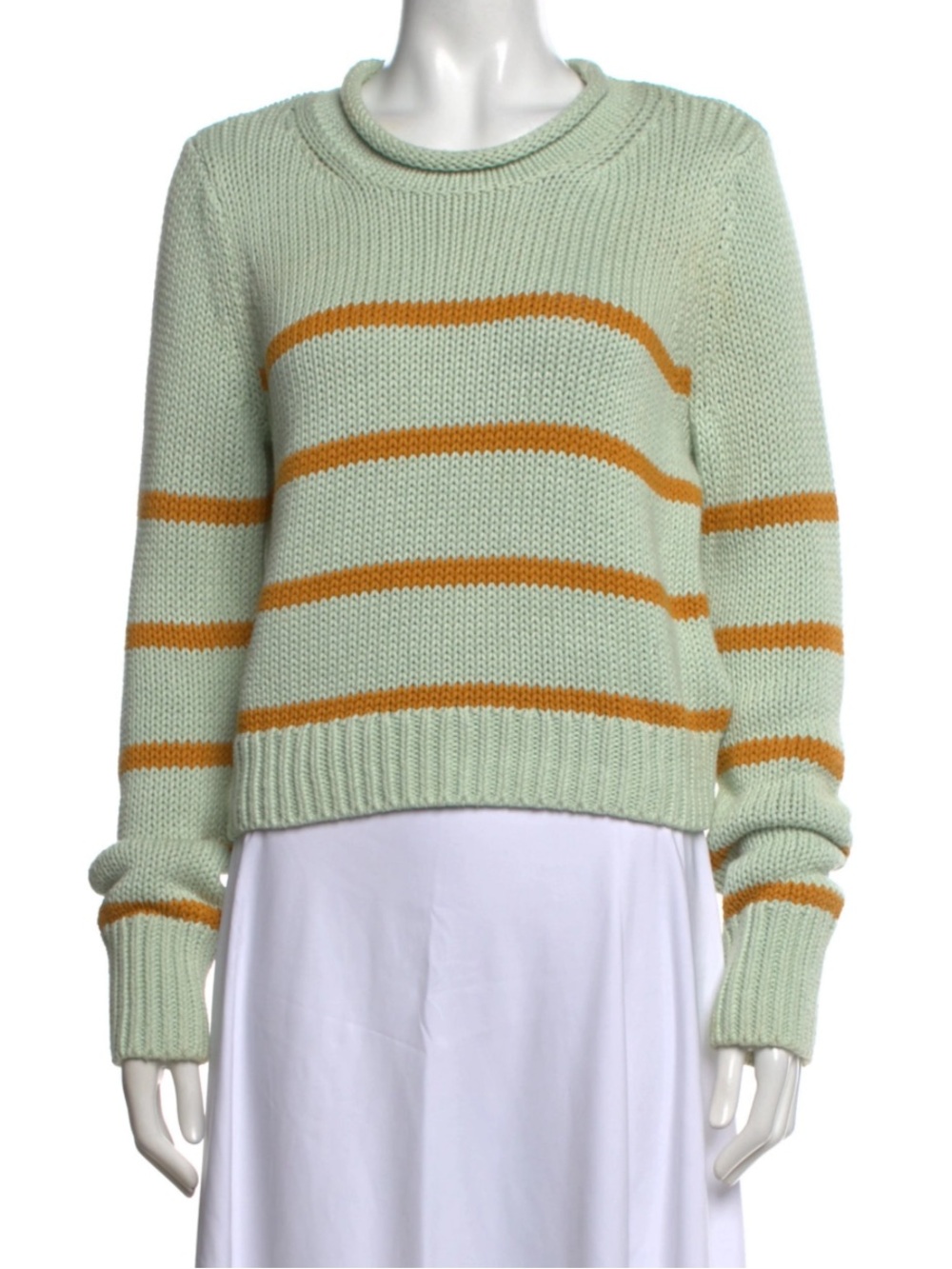 La Ligne Mini Marina Sweater Womens Small Green and yellow Roll Neck Cropped
